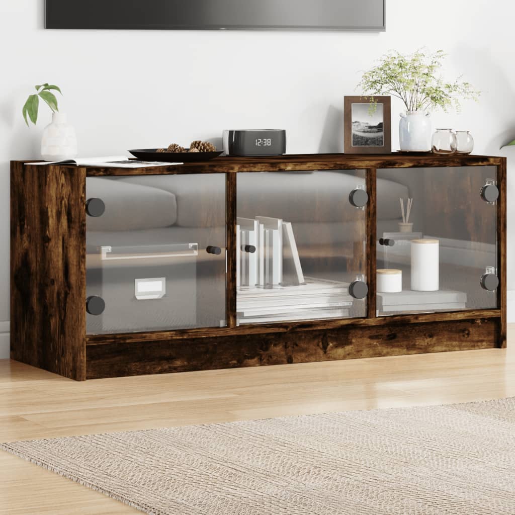 TV cabinet with glass doors, smoky, 102x37x42cm
