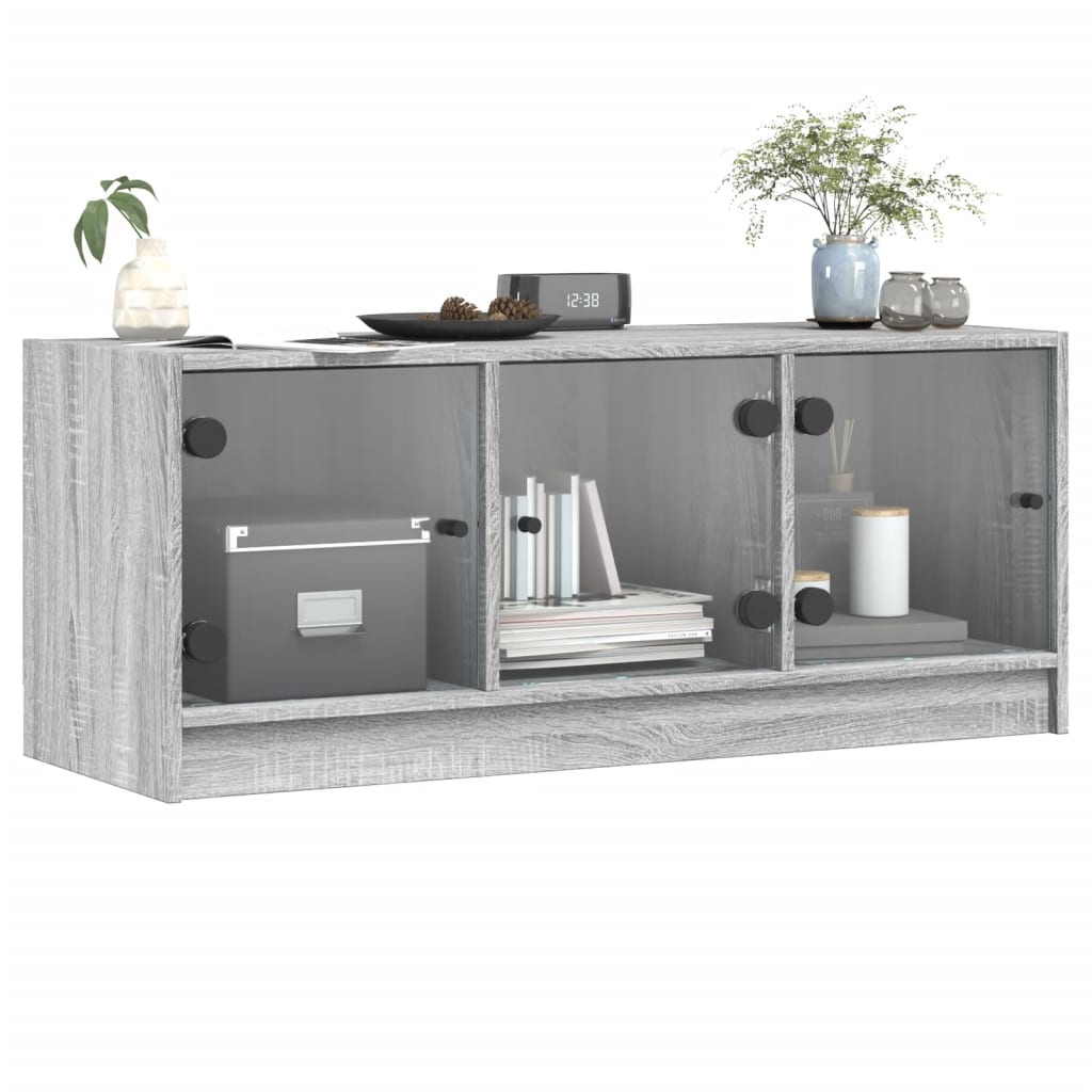 TV skapītis ar stikla durvīm, pelēks ozols, 102x37x42cm