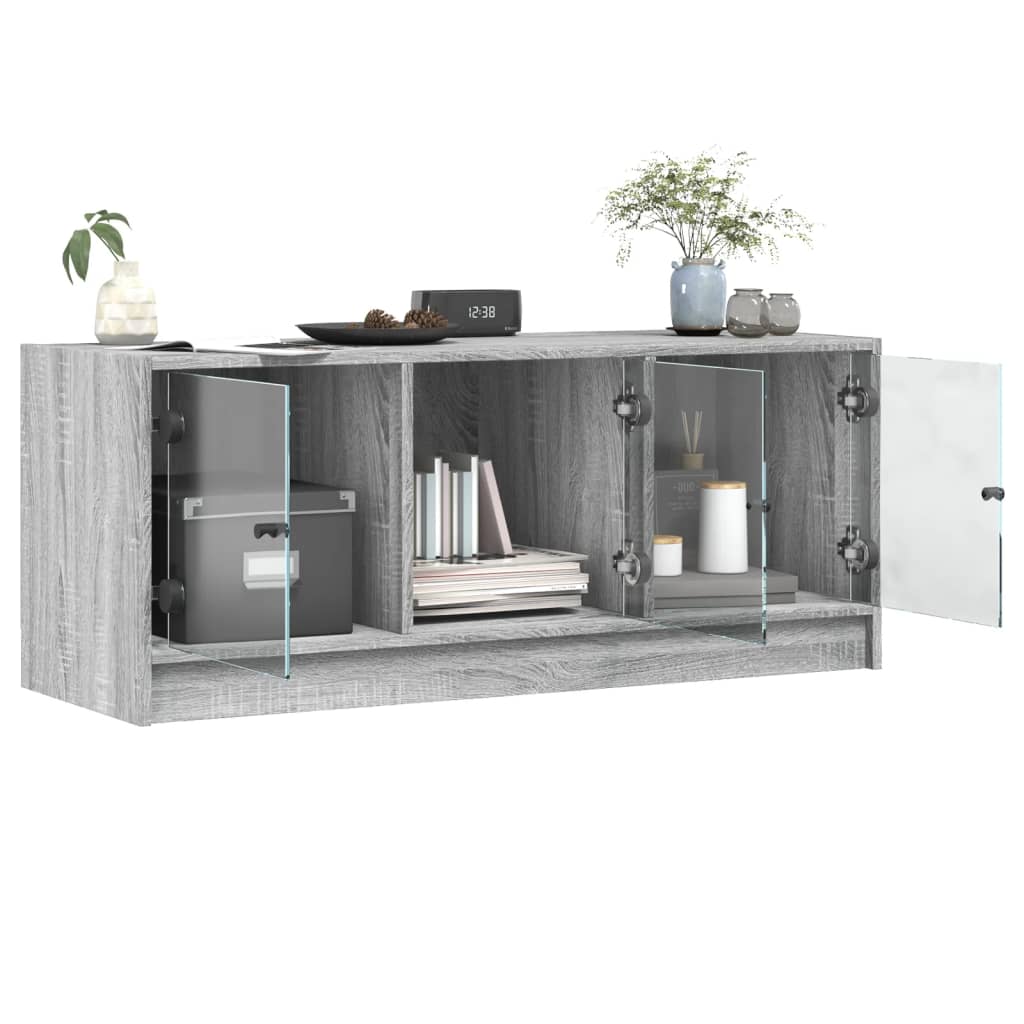 TV skapītis ar stikla durvīm, pelēks ozols, 102x37x42cm