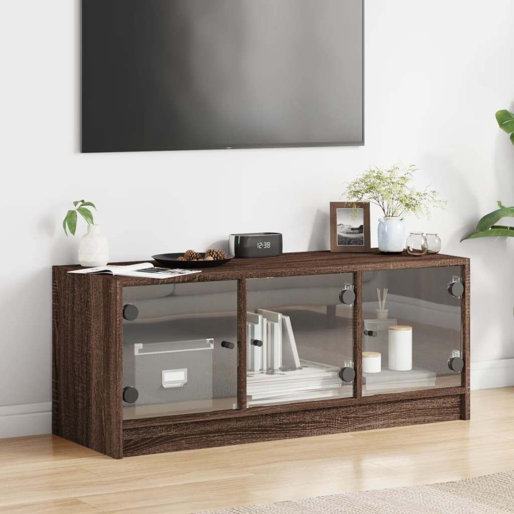 TV skapītis ar stikla durvīm, brūns ozols, 102x37x42cm
