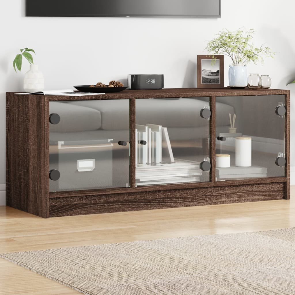 TV skapītis ar stikla durvīm, brūns ozols, 102x37x42cm