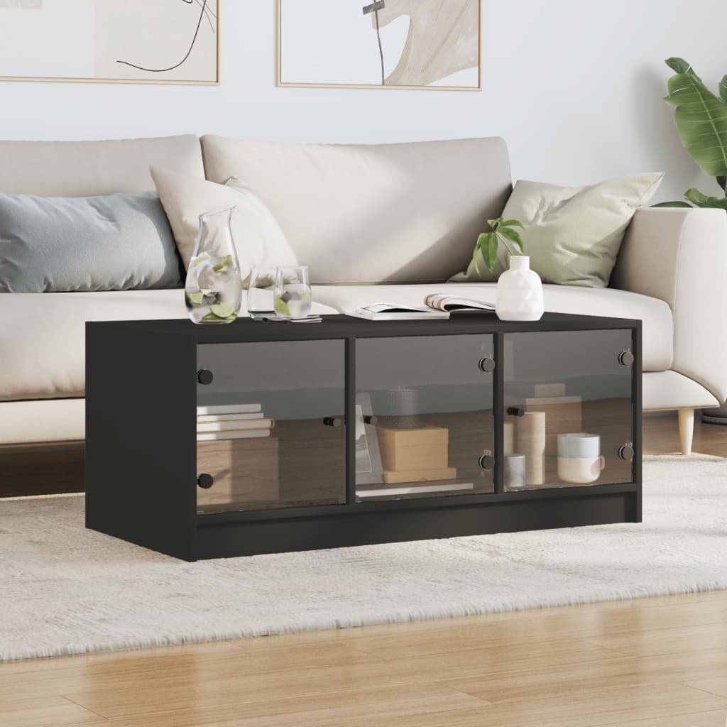 Coffee table with glass doors, black, 102x50x42cm