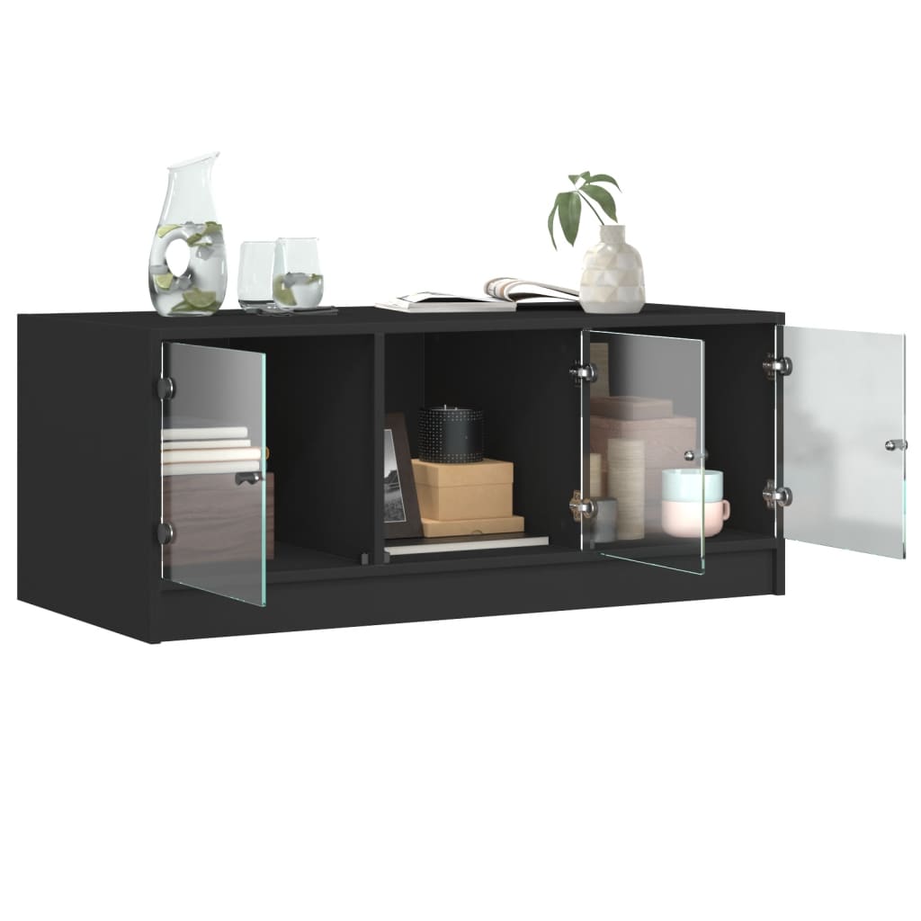 Coffee table with glass doors, black, 102x50x42cm