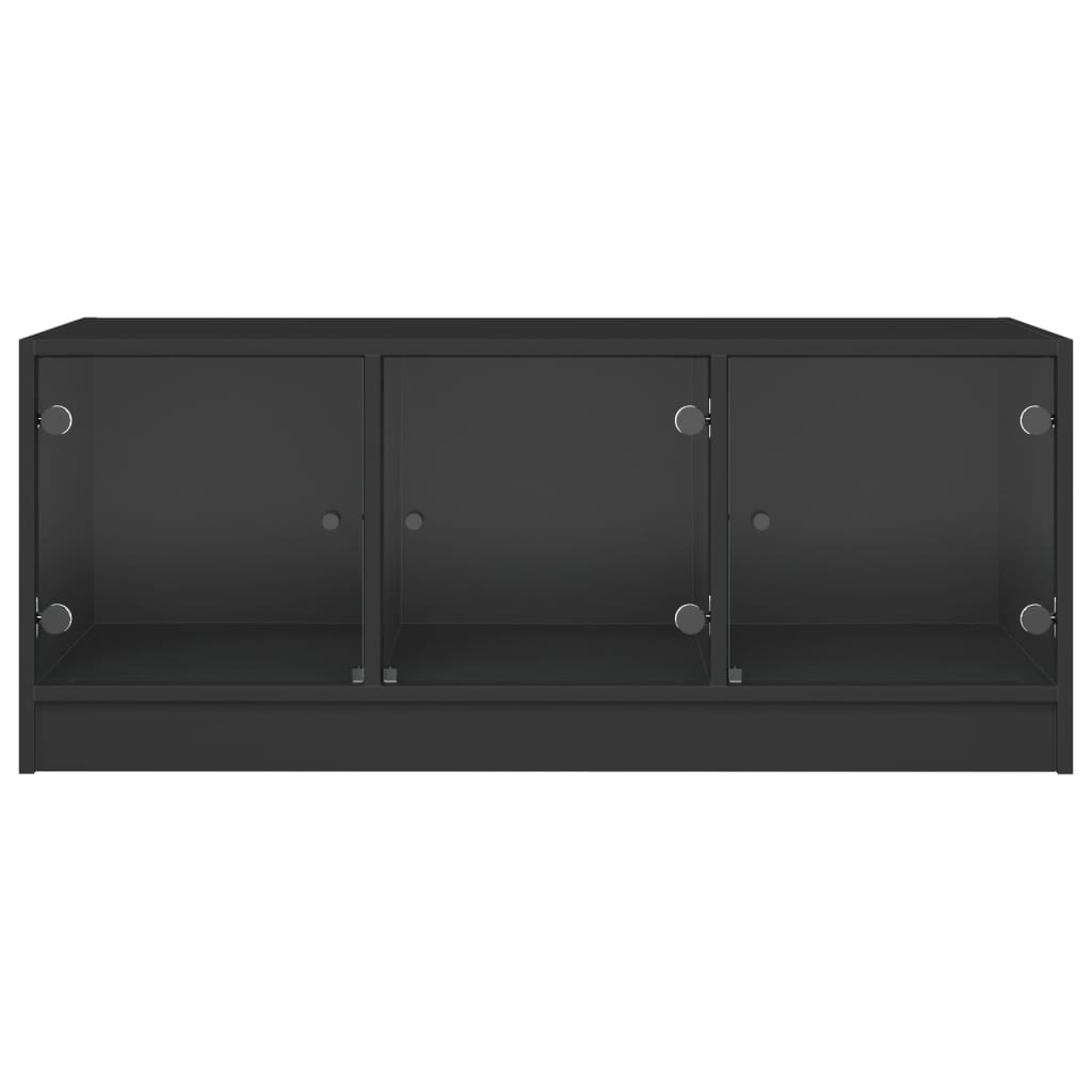 Coffee table with glass doors, black, 102x50x42cm