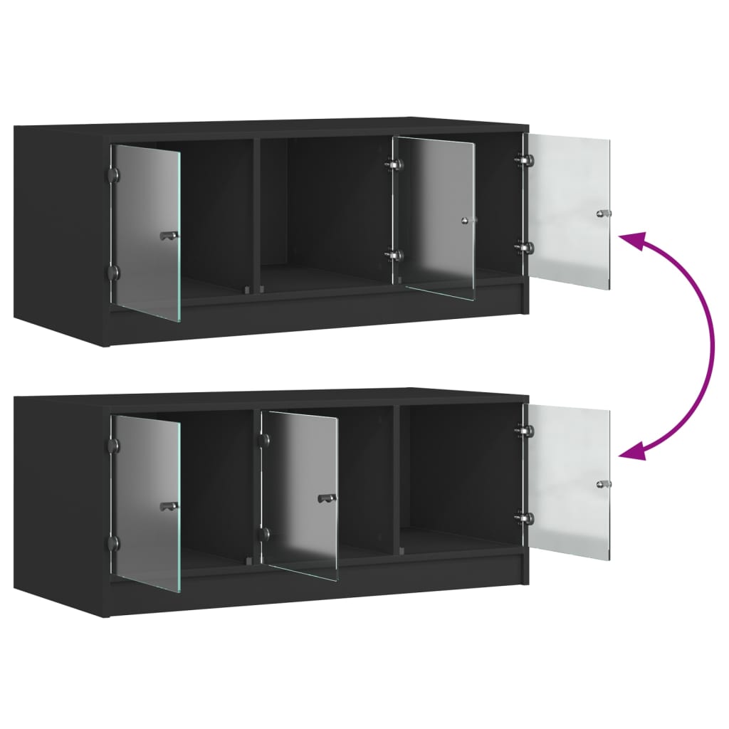 Coffee table with glass doors, black, 102x50x42cm