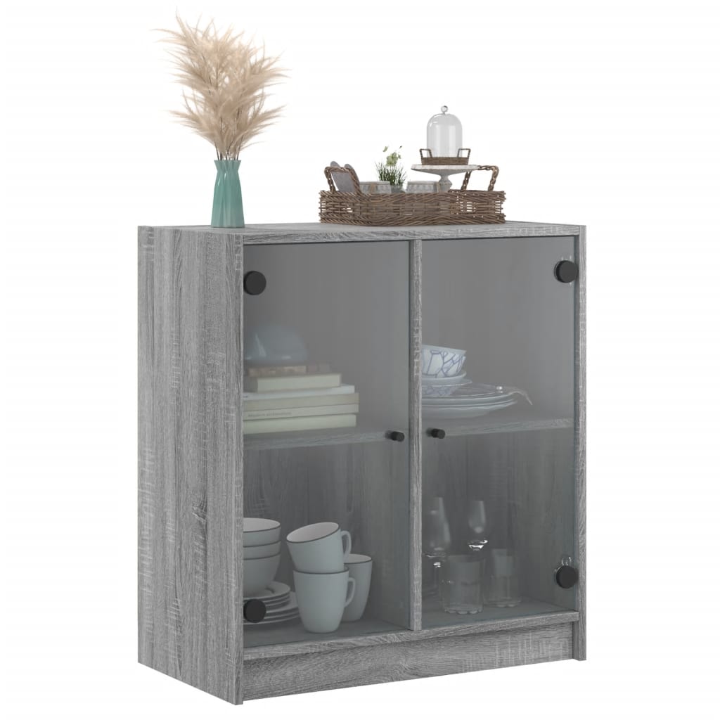 Side cabinet with glass doors, gray, 68x37x75.5cm