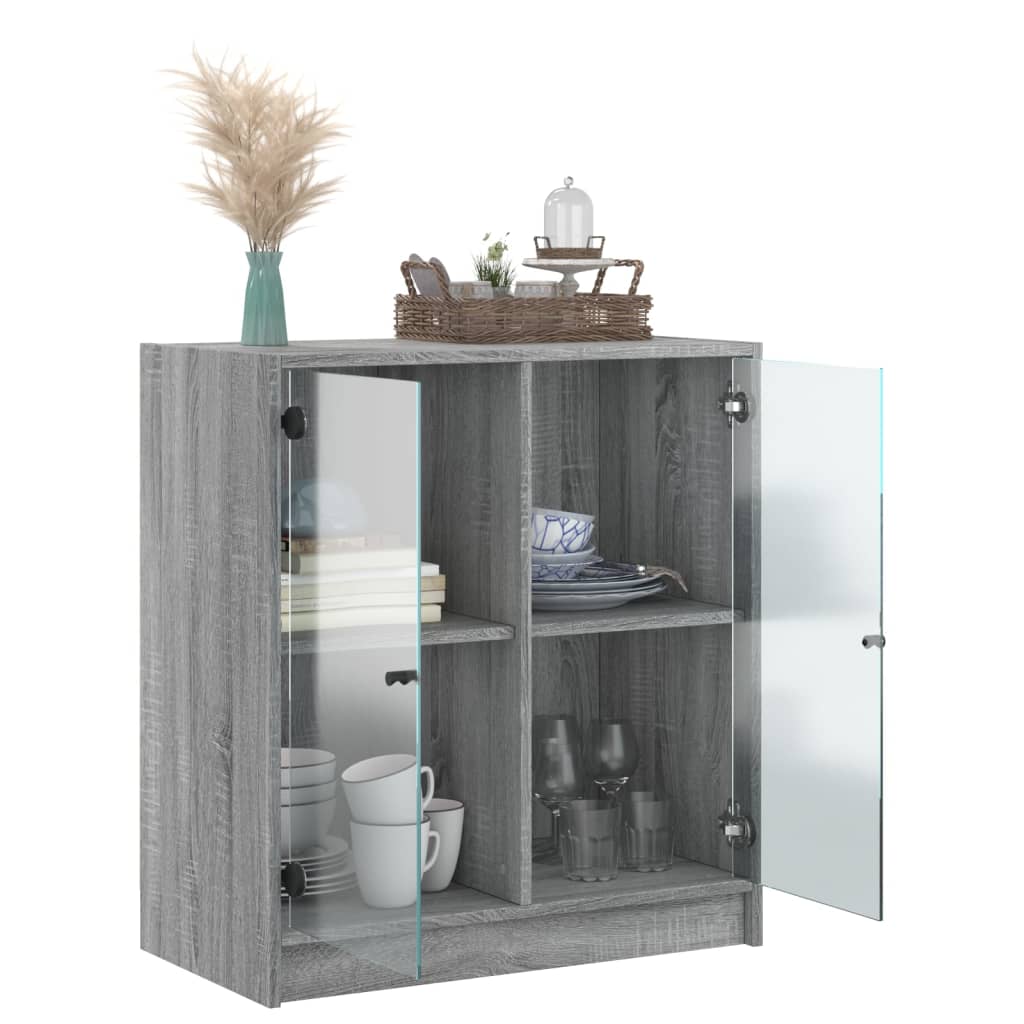 Side cabinet with glass doors, gray, 68x37x75.5cm