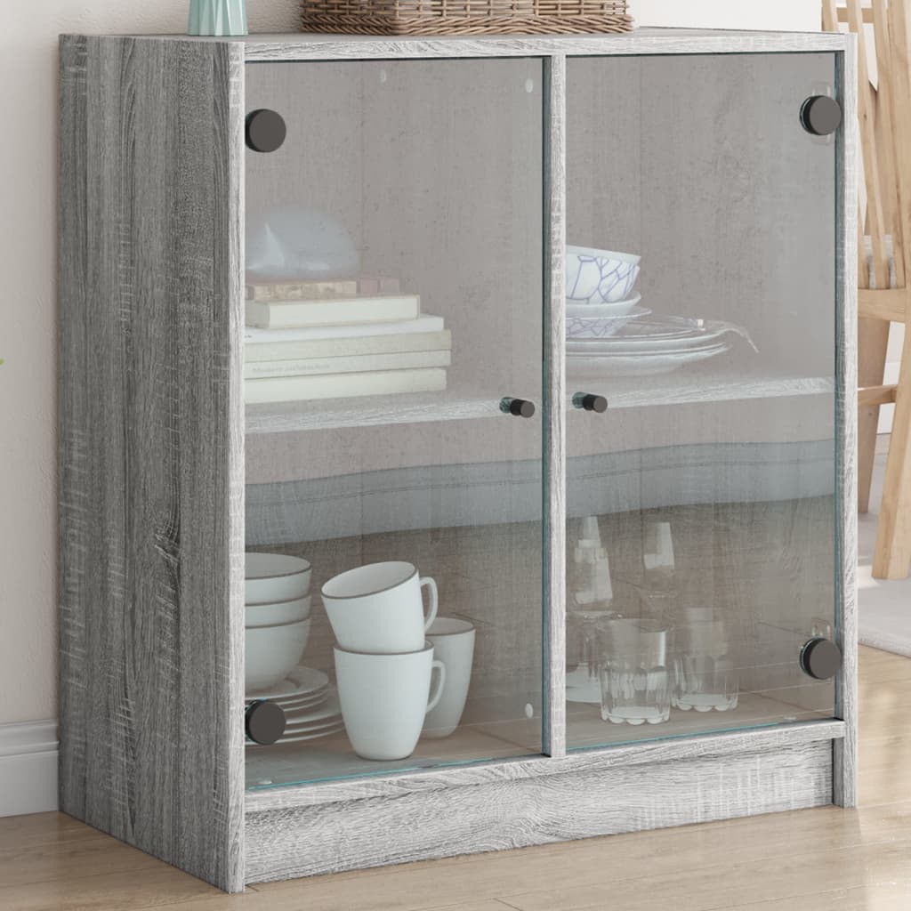 Side cabinet with glass doors, gray, 68x37x75.5cm
