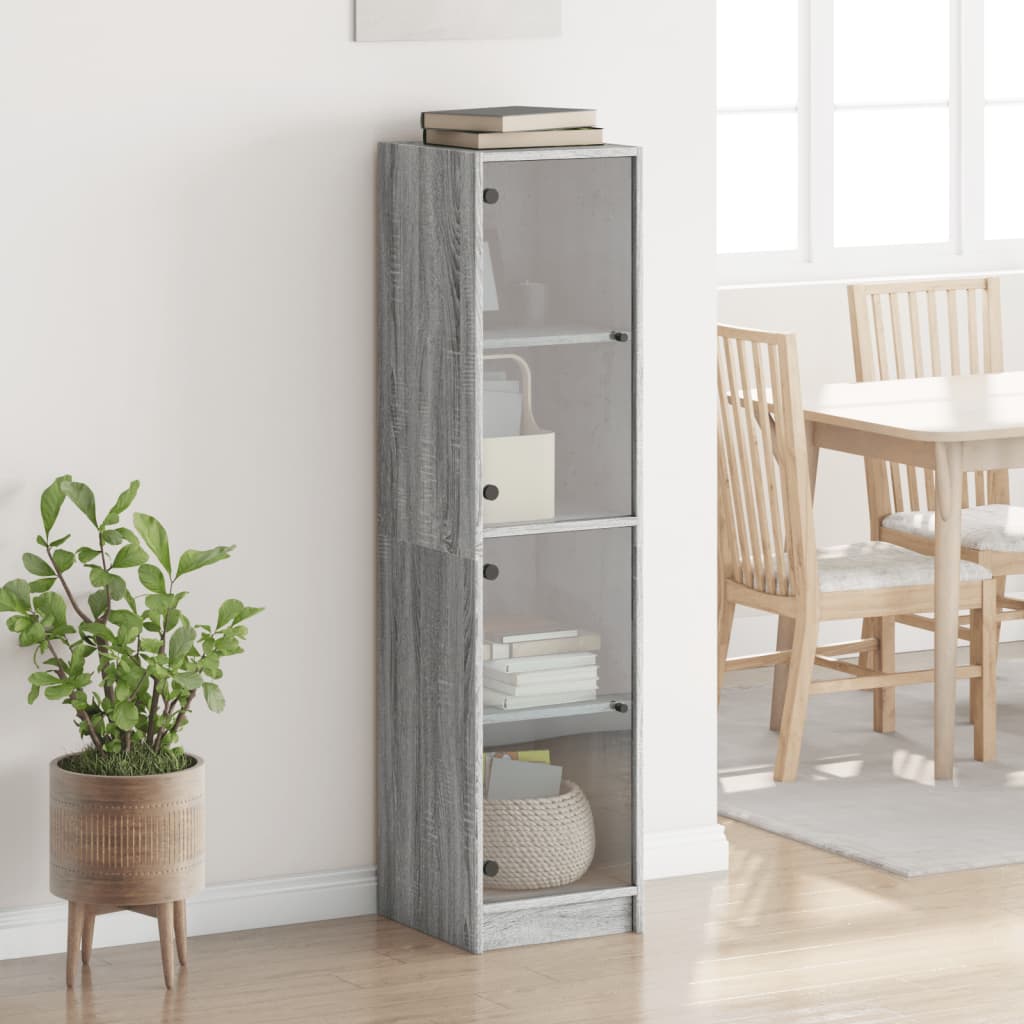Glass-door cabinet, grey oak, 35x37x142cm