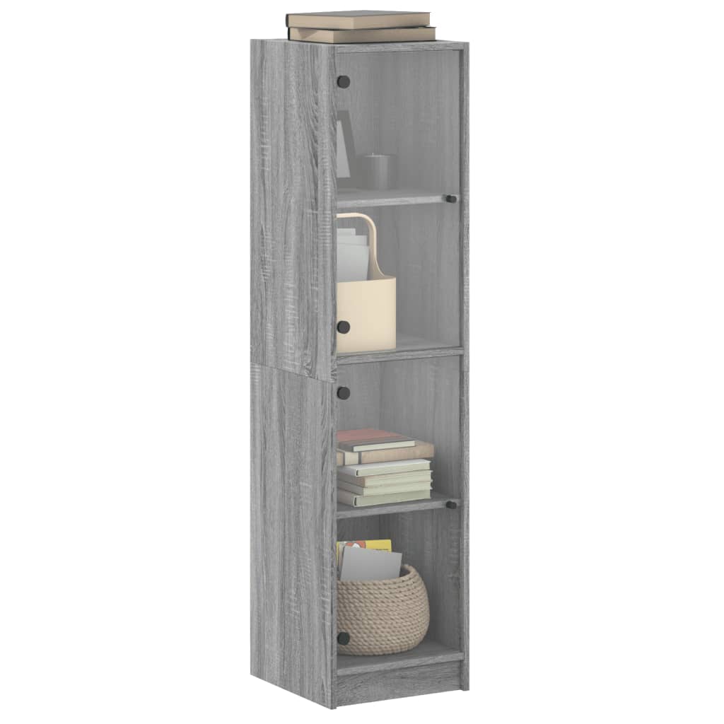 Glass-door cabinet, grey oak, 35x37x142cm
