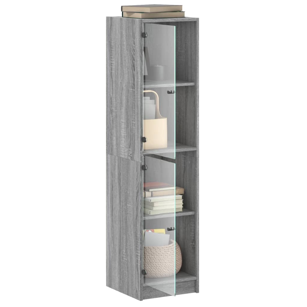 Glass-door cabinet, grey oak, 35x37x142cm