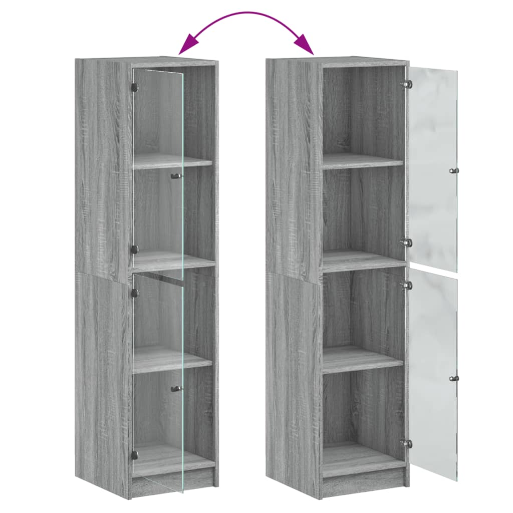 Glass-door cabinet, grey oak, 35x37x142cm