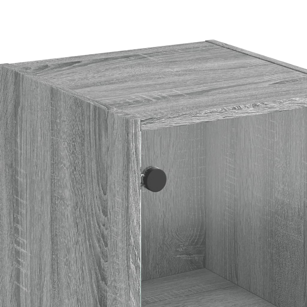 Glass-door cabinet, grey oak, 35x37x142cm