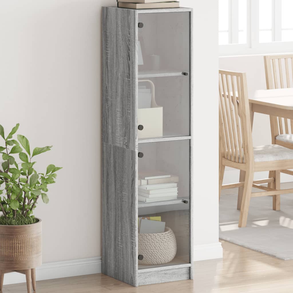 Glass-door cabinet, grey oak, 35x37x142cm
