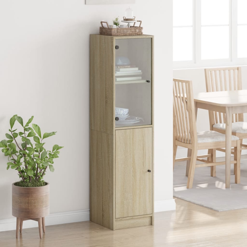 Glass-door cabinet, oak effect, 35x37x142 cm
