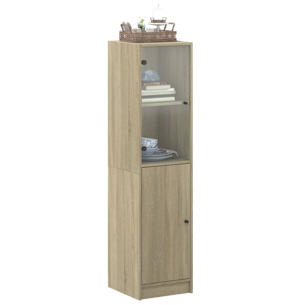 Glass-door cabinet, oak effect, 35x37x142 cm