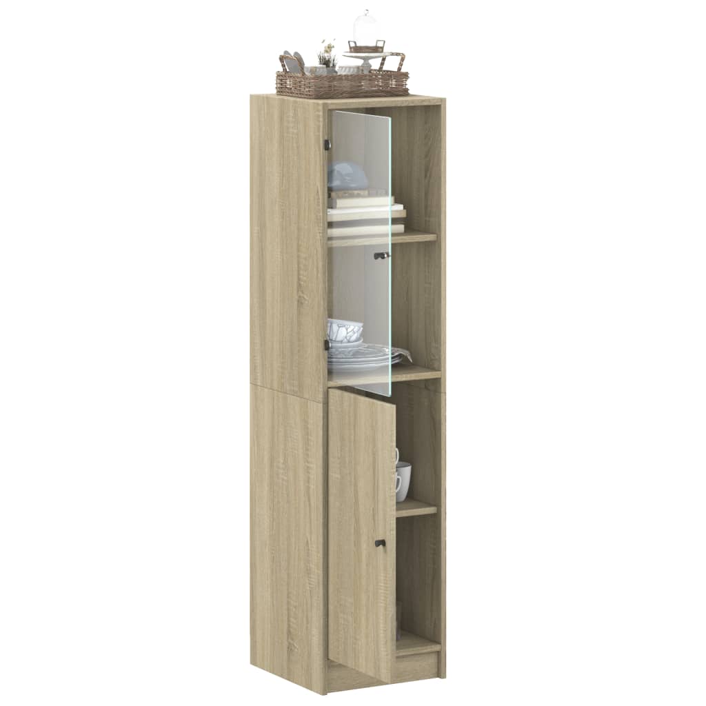 Glass-door cabinet, oak effect, 35x37x142 cm