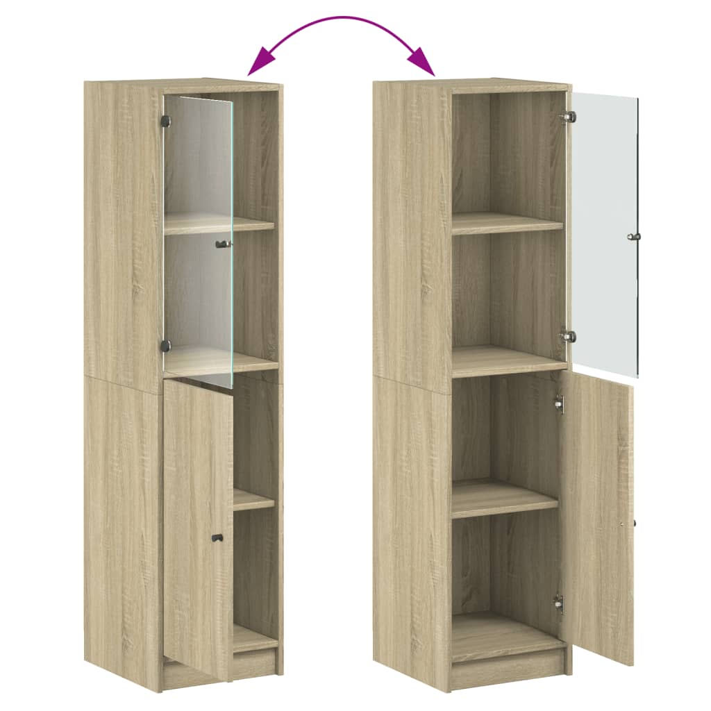 Glass-door cabinet, oak effect, 35x37x142 cm