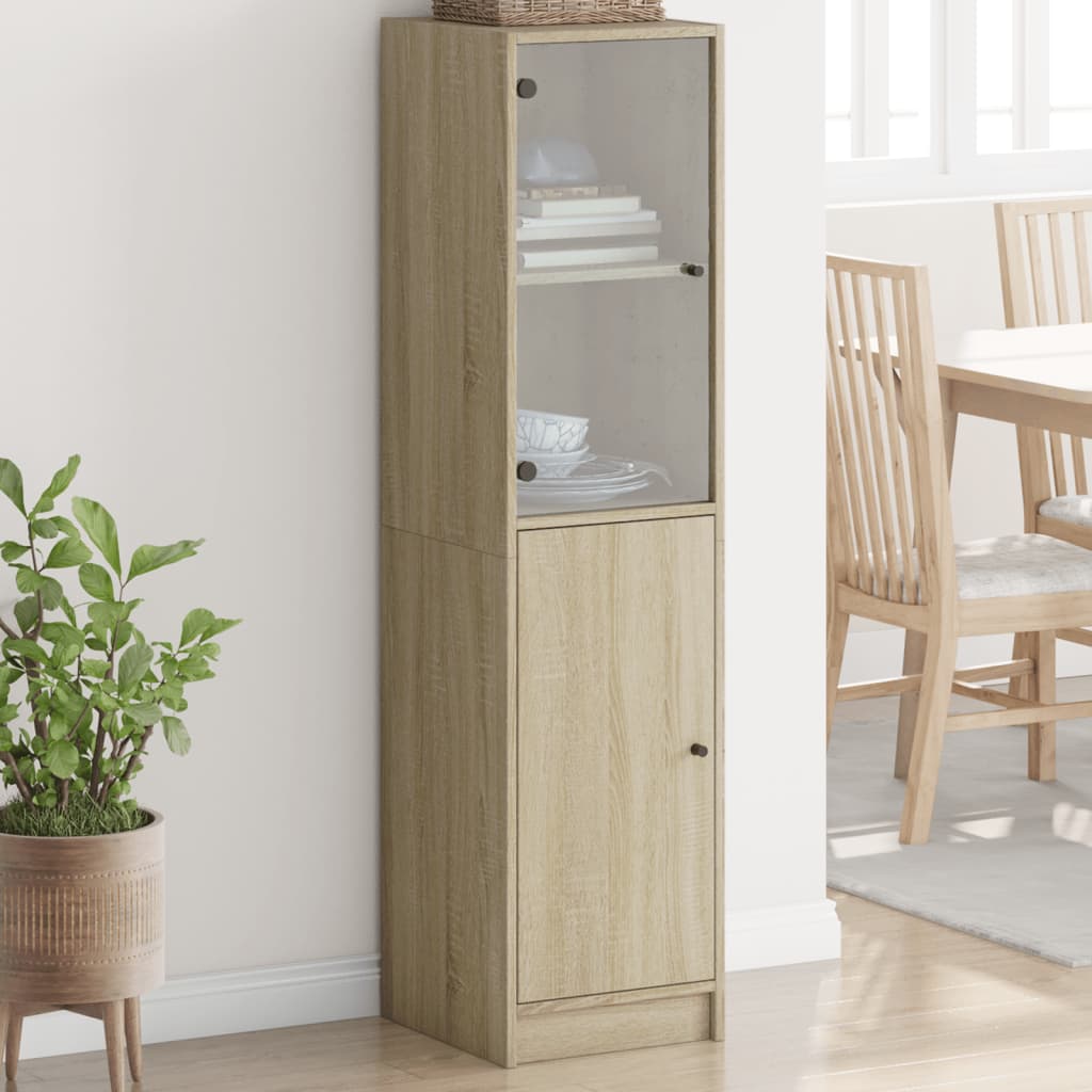 Glass-door cabinet, oak effect, 35x37x142 cm