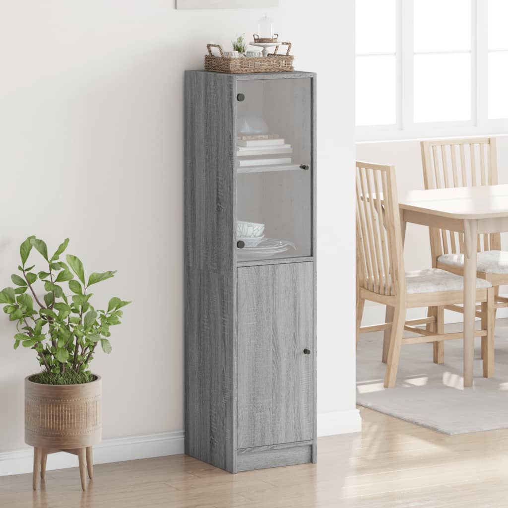 Glass-door cabinet, grey oak, 35x37x142cm