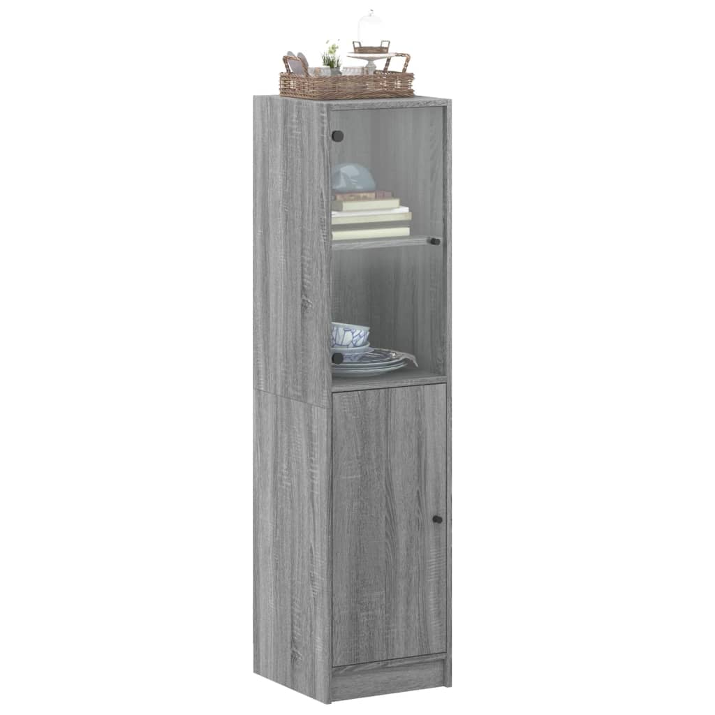 Glass-door cabinet, grey oak, 35x37x142cm