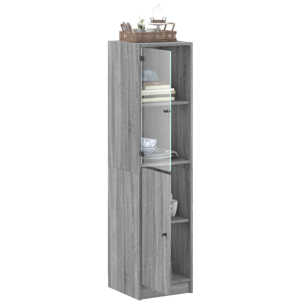 Glass-door cabinet, grey oak, 35x37x142cm