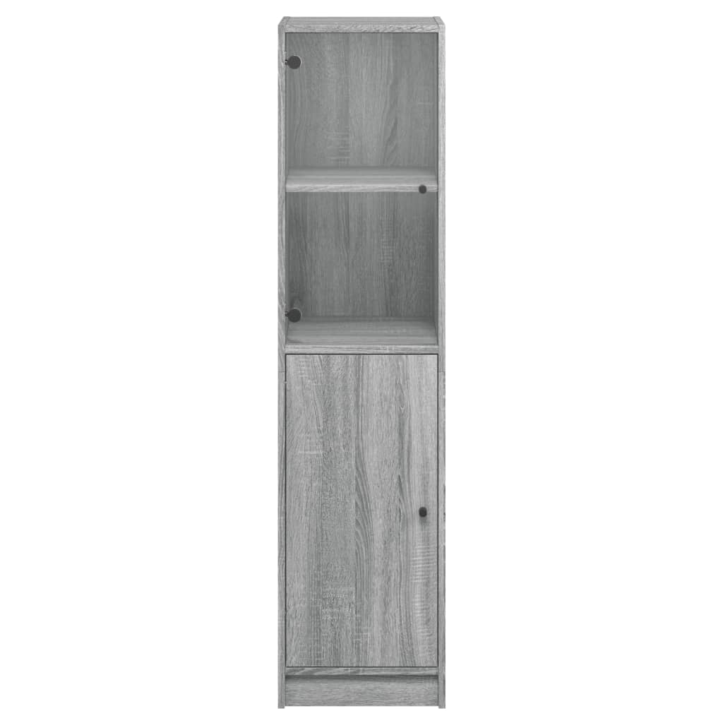 Glass-door cabinet, grey oak, 35x37x142cm