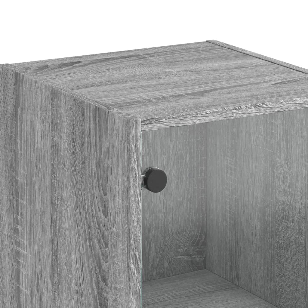 Glass-door cabinet, grey oak, 35x37x142cm