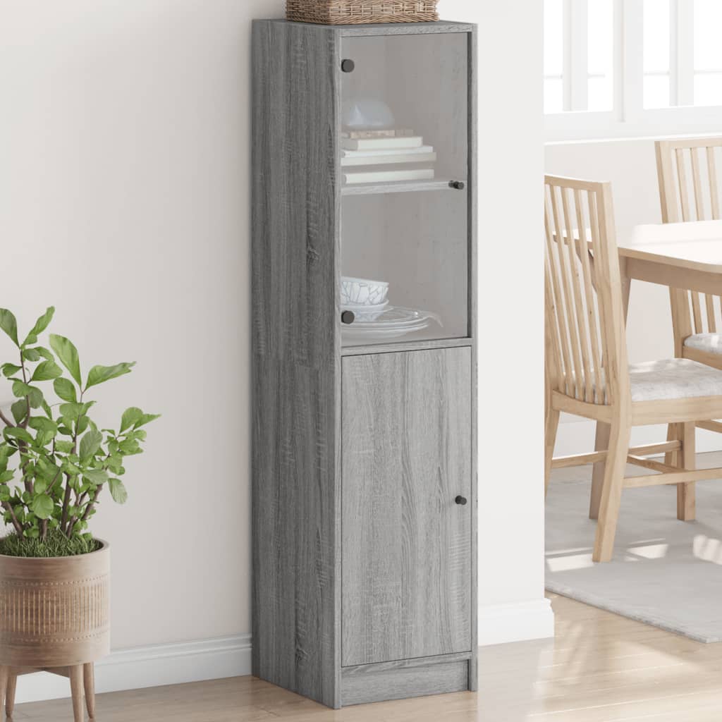 Glass-door cabinet, grey oak, 35x37x142cm