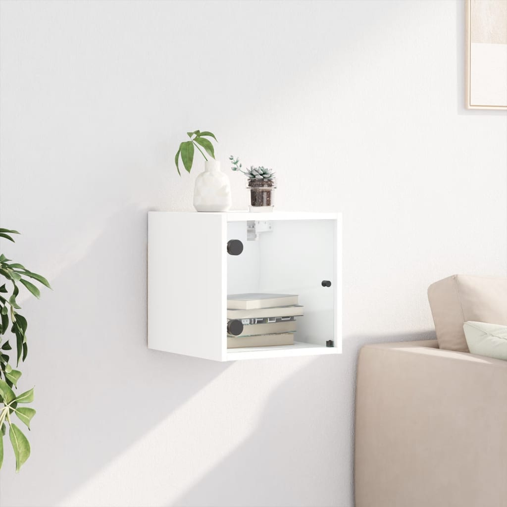 Bedside table with glass door, white, 35x37x35cm
