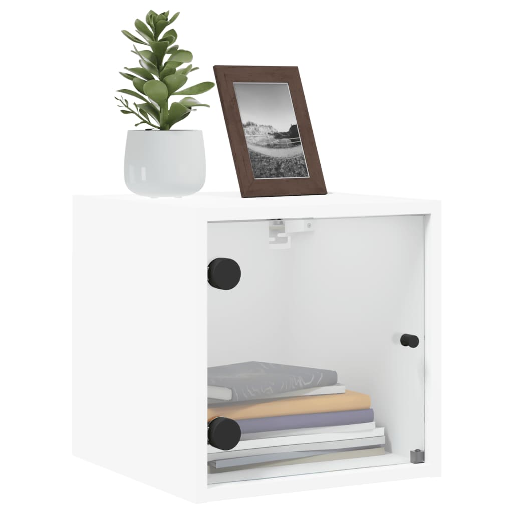 Bedside table with glass door, white, 35x37x35cm