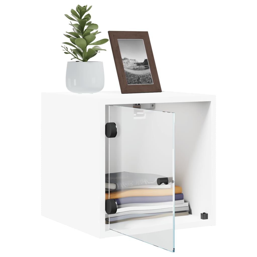 Bedside table with glass door, white, 35x37x35cm