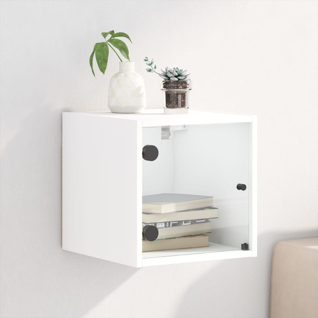 Bedside table with glass door, white, 35x37x35cm