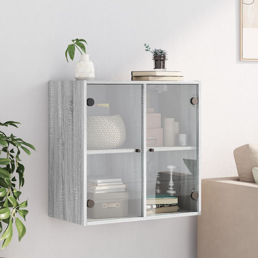 Wall cabinet with glass door, gray, 68x37x68.5cm