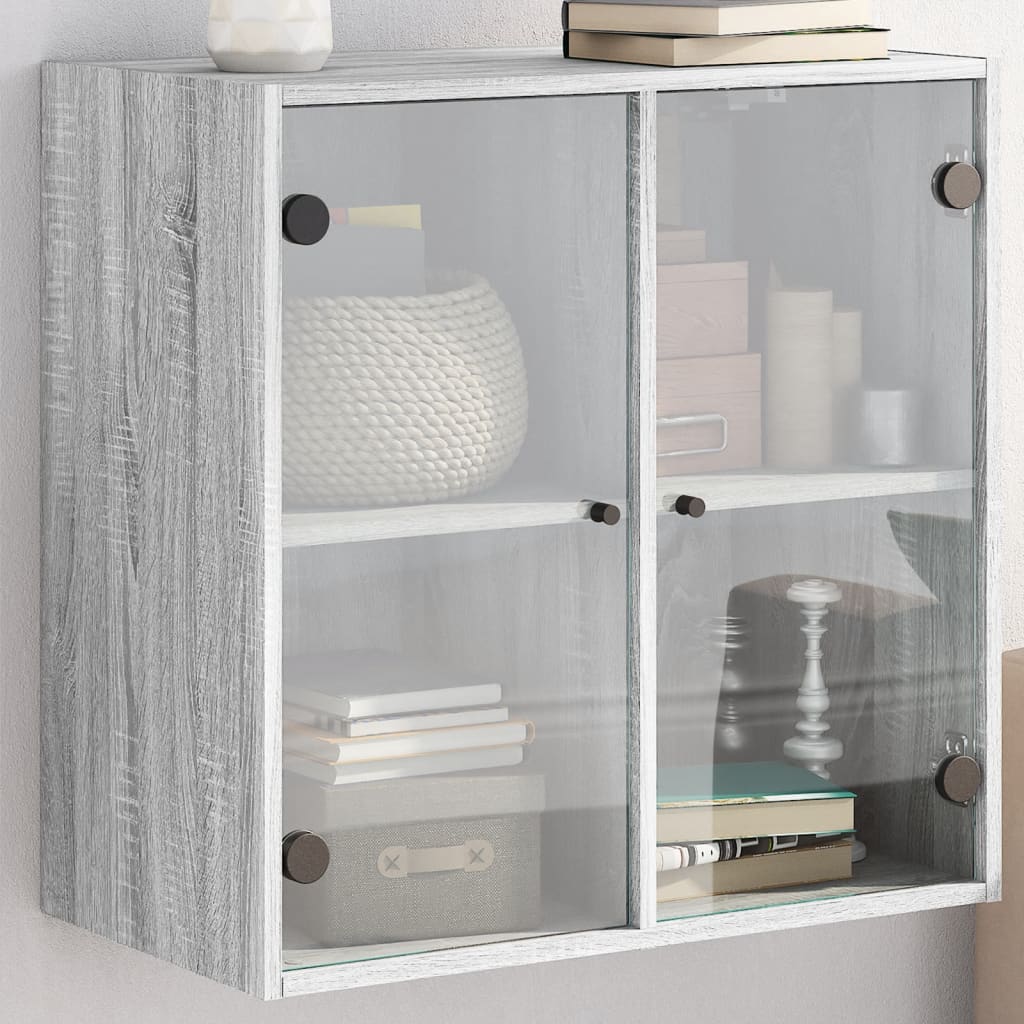 Wall cabinet with glass door, gray, 68x37x68.5cm