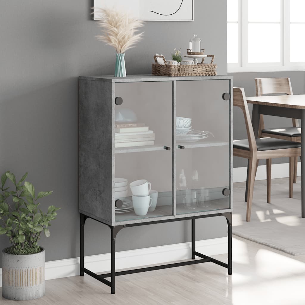 Sideboard with glass doors, concrete, 69x37x100cm