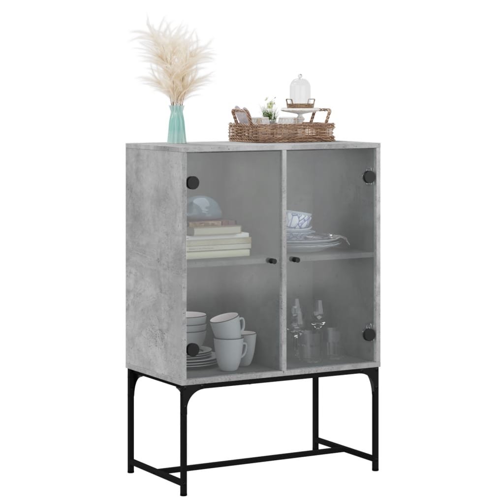 Sideboard with glass doors, concrete, 69x37x100cm