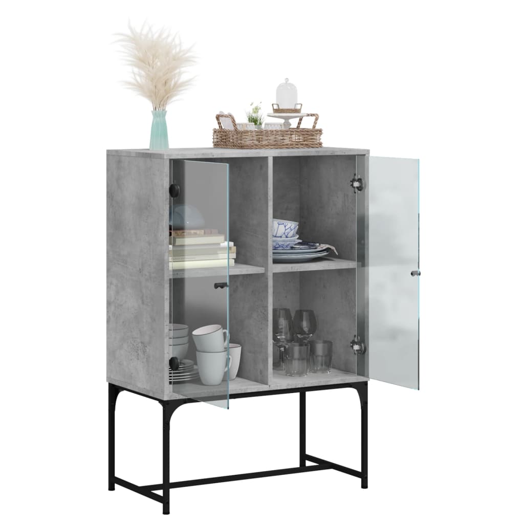 Sideboard with glass doors, concrete, 69x37x100cm