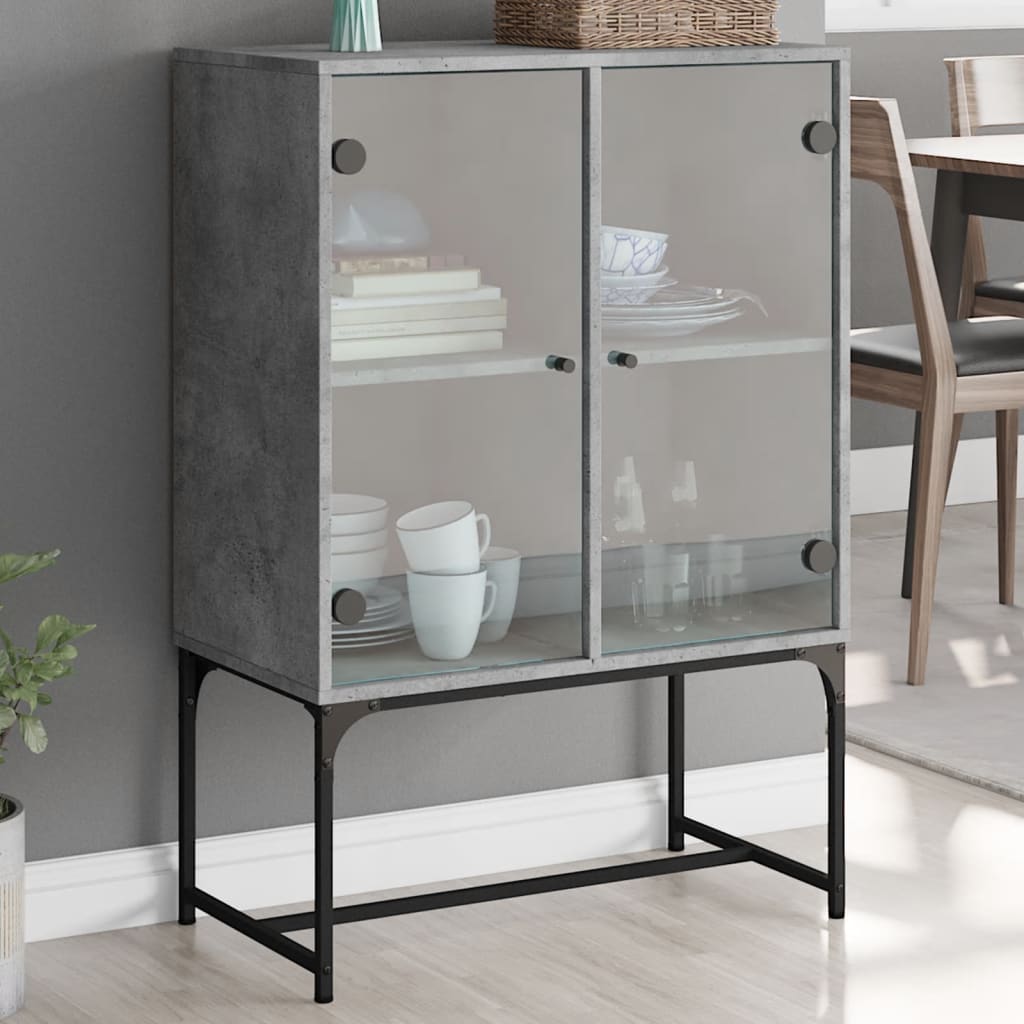 Sideboard with glass doors, concrete, 69x37x100cm