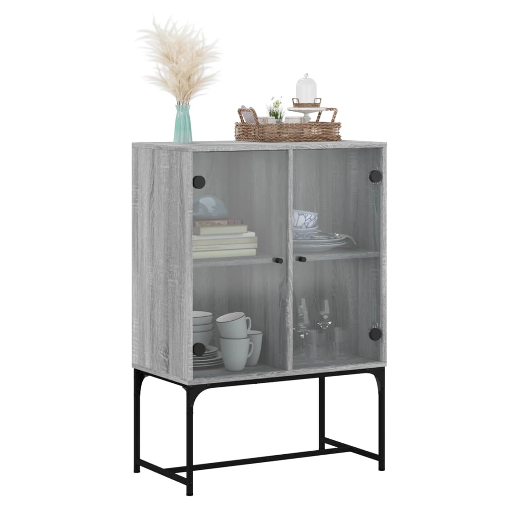 Side cabinet with glass doors, grey, 69x37x100cm