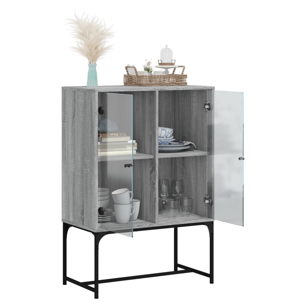 Side cabinet with glass doors, grey, 69x37x100cm