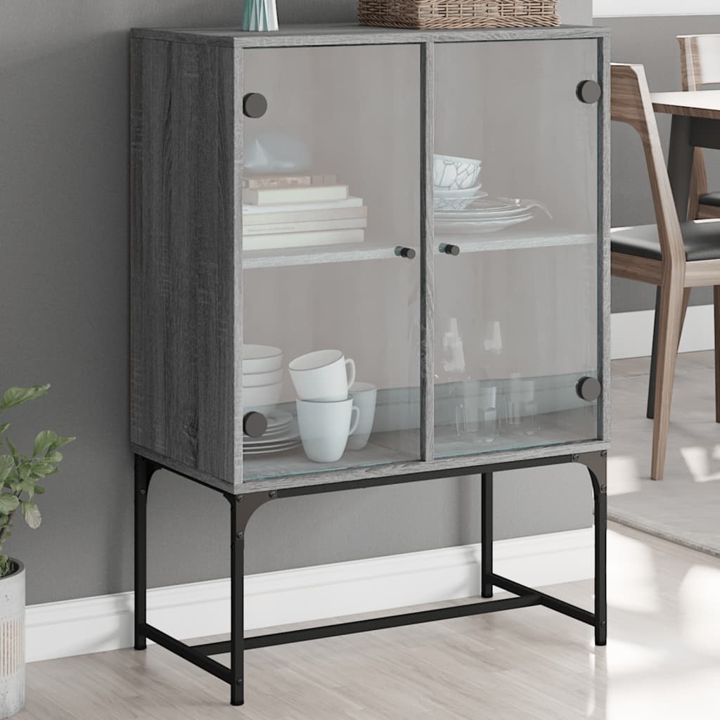 Side cabinet with glass doors, grey, 69x37x100cm
