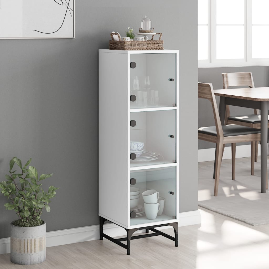 Chest of drawers with glass doors, white, 35x37x120cm