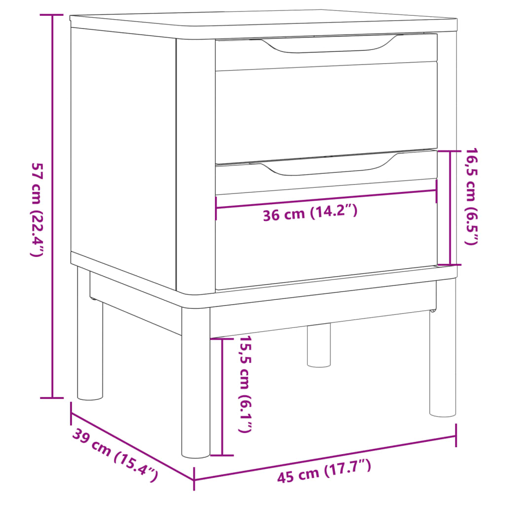 Nightstand, gray, 45x39x57cm, solid pine wood