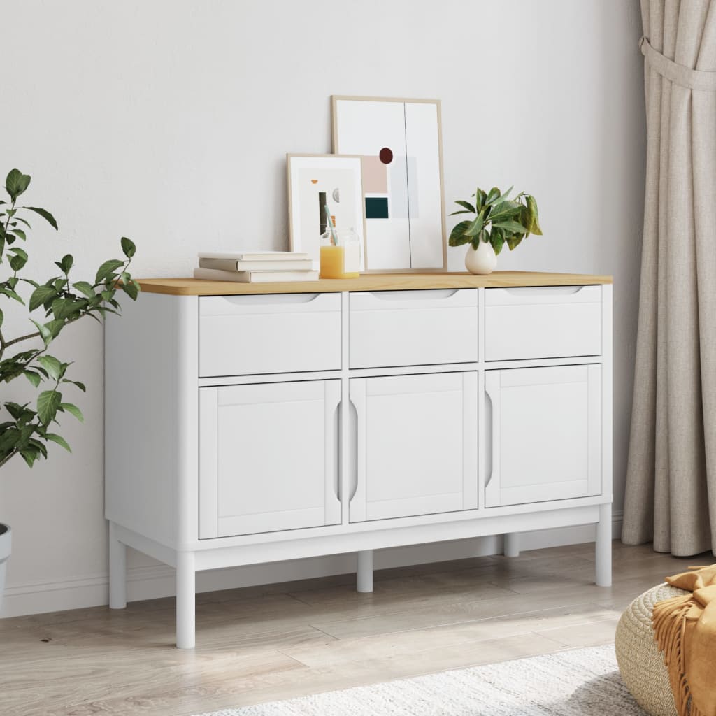 Sideboard FLORO, white, 114x43x74cm, solid pine