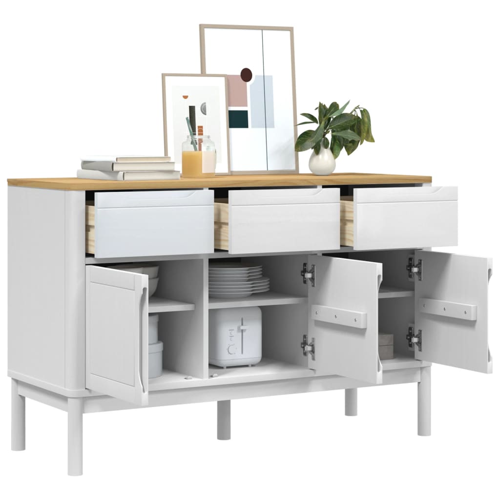 Sideboard FLORO, white, 114x43x74cm, solid pine