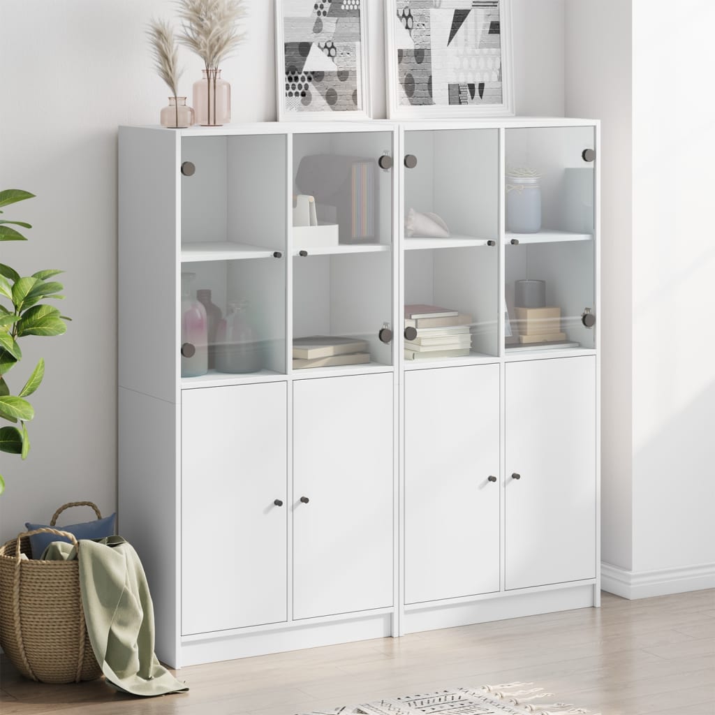 Bookcase with doors, white, 136x37x142cm, wood