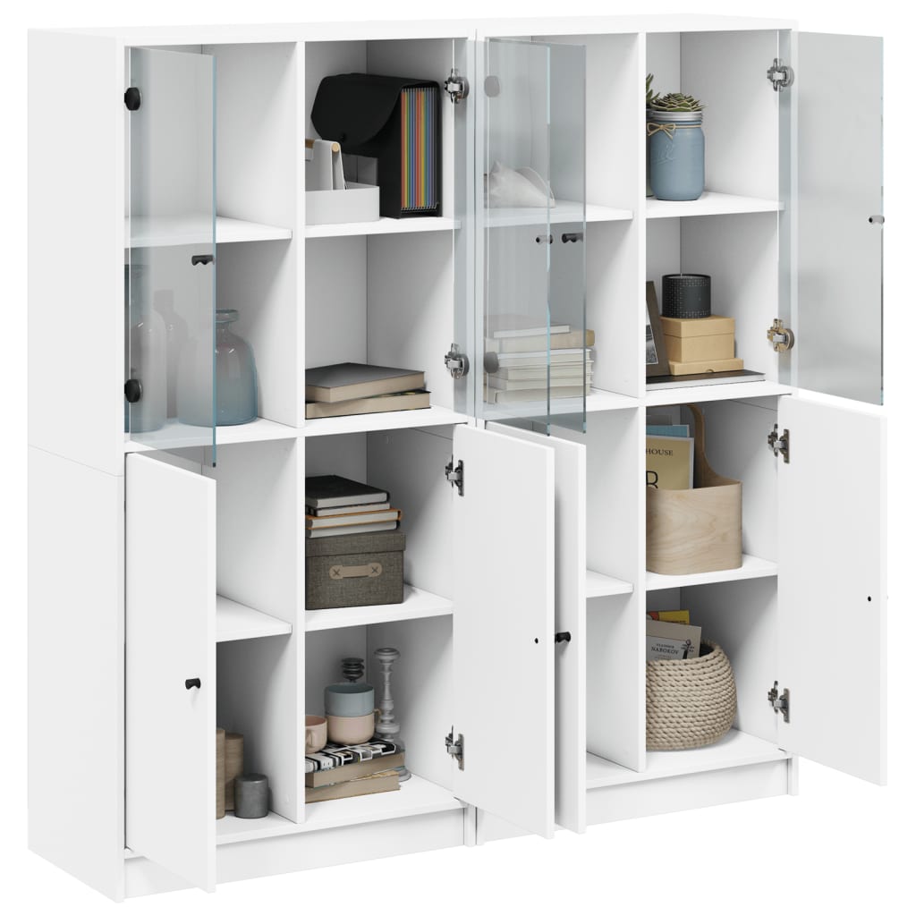 Bookcase with doors, white, 136x37x142cm, wood