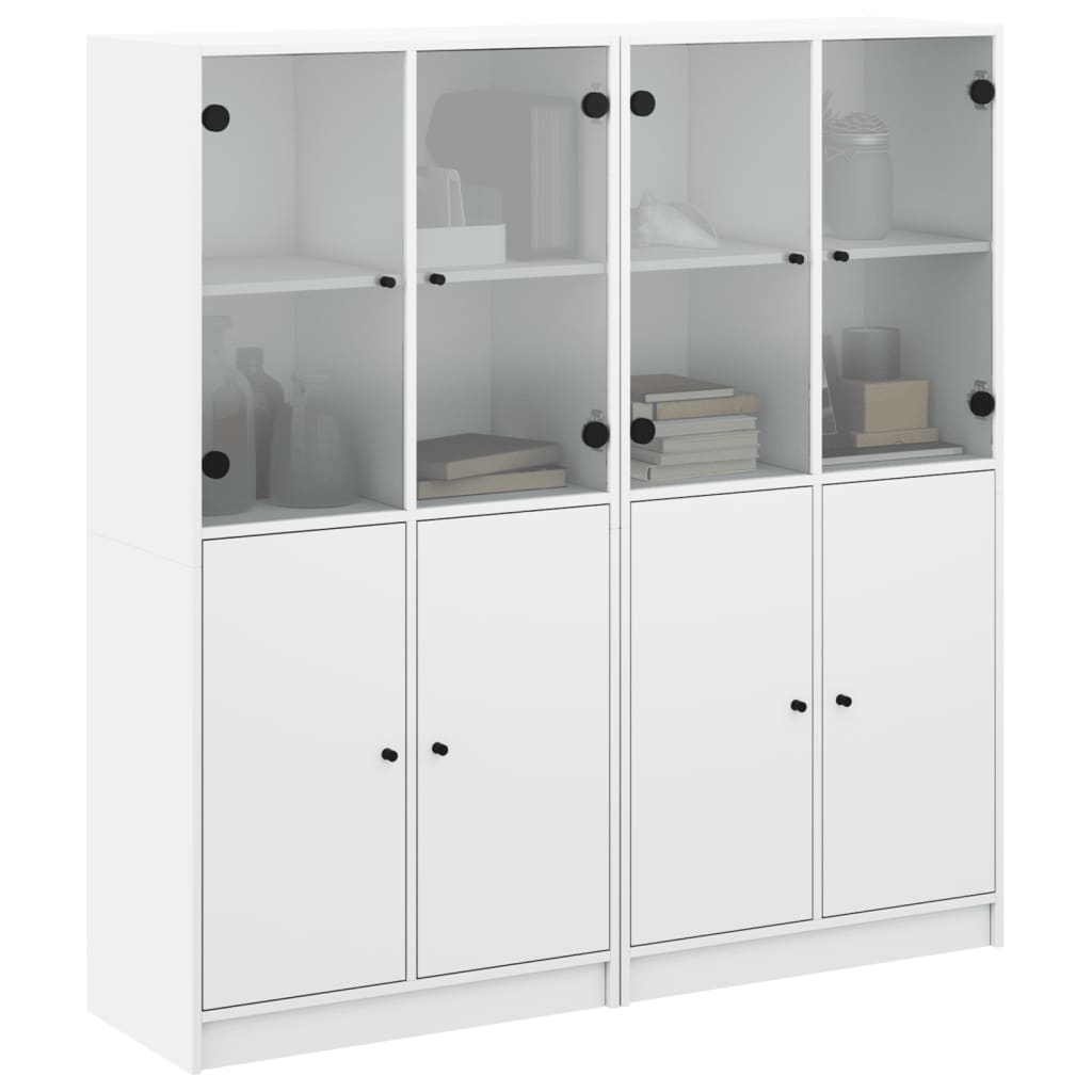 Bookcase with doors, white, 136x37x142cm, wood