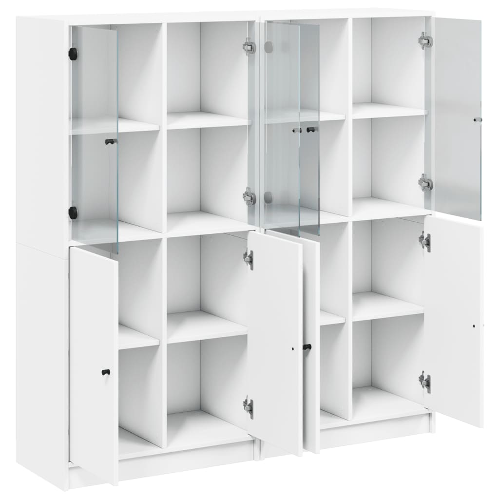 Bookcase with doors, white, 136x37x142cm, wood
